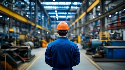 Fototapeta premium An insight into factory operations through the back view of engineers at work.