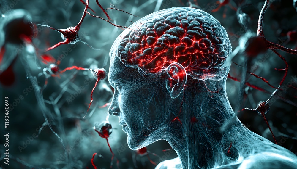 Poster an intricately designed visualization of the human brain showcasing neural activity. this representa