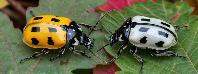 Fototapeta premium Two beetles macro photography for nature and wildlife designs