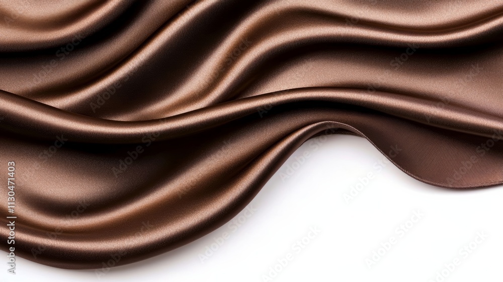 Poster rich mocha mousse-colored silk fabric flowing in elegant waves isolated on a white background with s