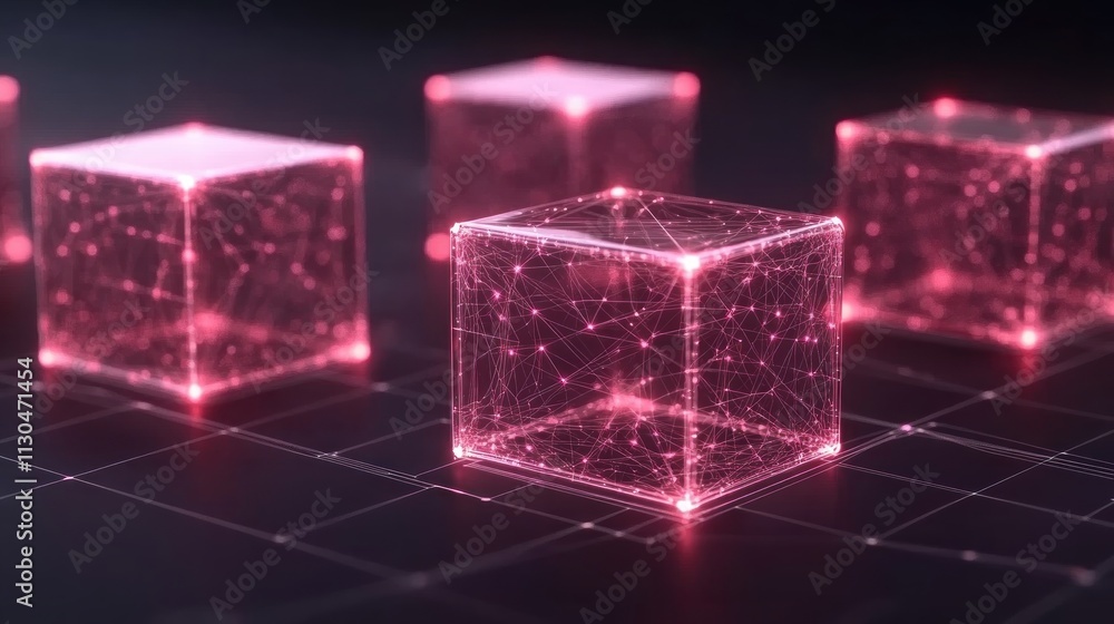 Aufkleber Glowing Network Cubes Abstract Data Digital Technology Connectivity