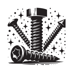Screw bolt and nail Silhouette vector illustration