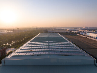 solar power station on roof of building in factory