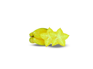 Fototapeta premium Averrhoa carambola or star fruit with slice isolated on white background