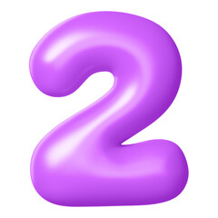 3D 2 png number sticker, purple balloon texture, transparent background