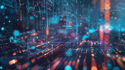 Fototapeta premium Futuristic scene of a finance world driven by financial technology FinTech featuring advanced platforms for investment management risk management and capital markets analysis