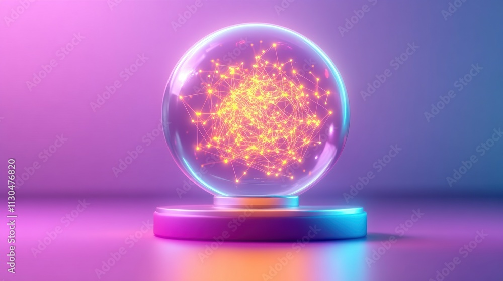 Poster illuminated network in glass sphere abstract connectivity futuristic technology