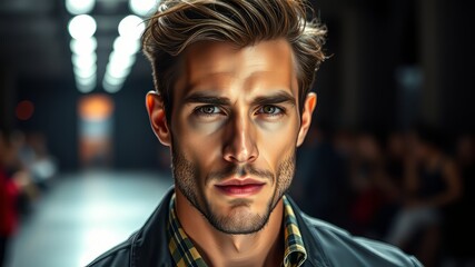 Fototapeta premium Stylish Male Portrait, Modern Art, High Resolution, Dramatic Lighting, Professional Photography, Male Model,