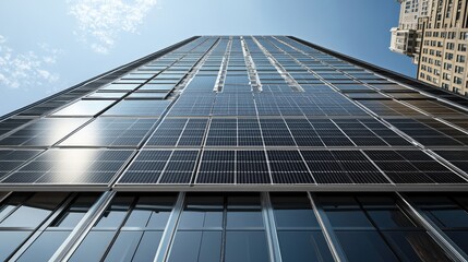 Fototapeta premium Modern Building with Solar Panels under Clear Sky