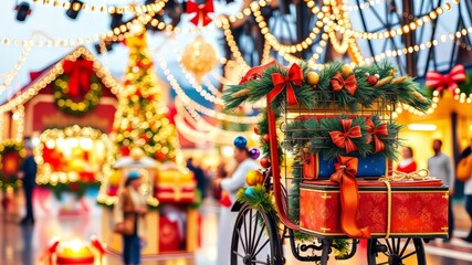 Fototapeta premium Watercolor Christmas RVore, Festive, Vibrant, Bright, Detailed