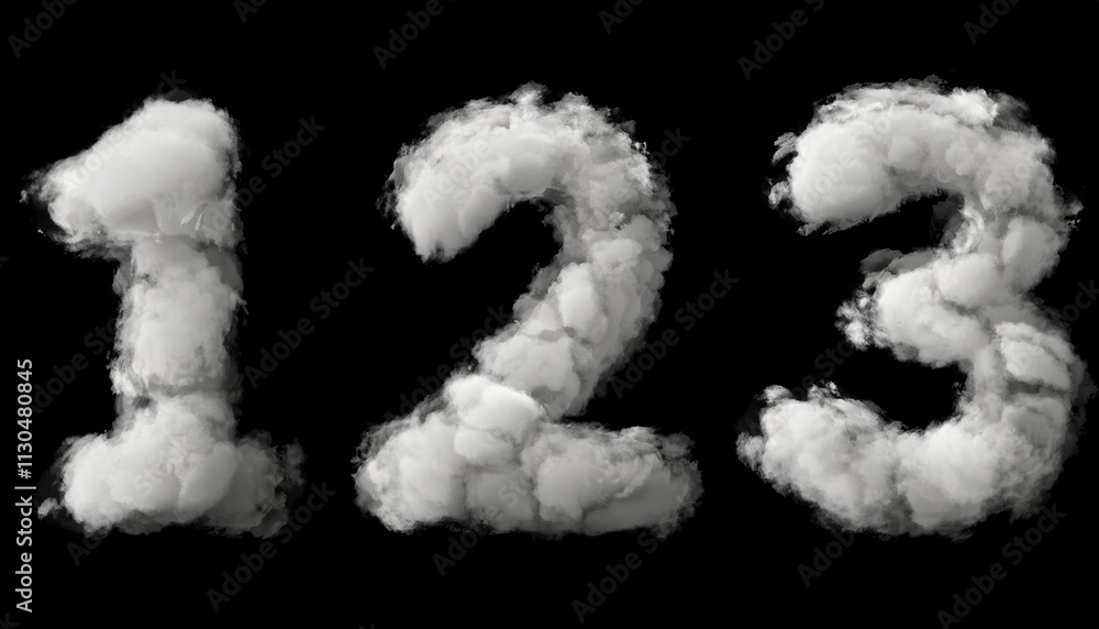 Fototapete seven, set of numbers made of clouds in a blue sky, 3d rendering