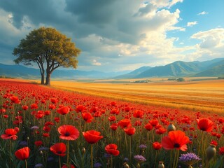 Fototapeta premium field of poppies and sky