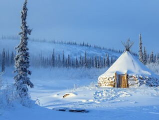 Snowy house in a cold destination, with scenic winter surroundings and a tranquil atmosphere