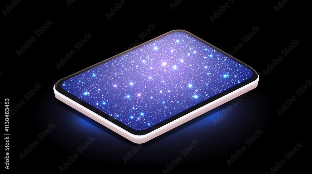 Poster Isometric Tablet Displaying Sparkling Galaxy Background