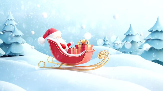 santa claus sleigh with present box merry christmas happy new year. seamless looping time-lapse virtual 4k video animation background