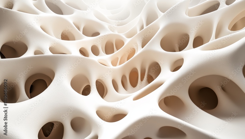 Fototapete abstract organic structure, a 3d rendered background with smooth interconnected shapes and holes