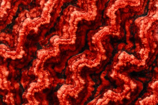 Chaotic, jagged zigzag patterns in deep red and black tones, depicting intense stress and anxiety