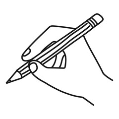 Obraz premium Png hand holding pencil sticker, education concept doodle line art on transparent background