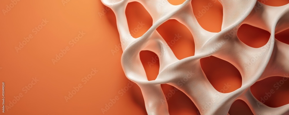 Poster material science nanomaterials concept. abstract textile pattern on orange background.