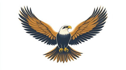 Obraz premium A cartoon eagle landing, flat vector illustration, bold lines, plain white background