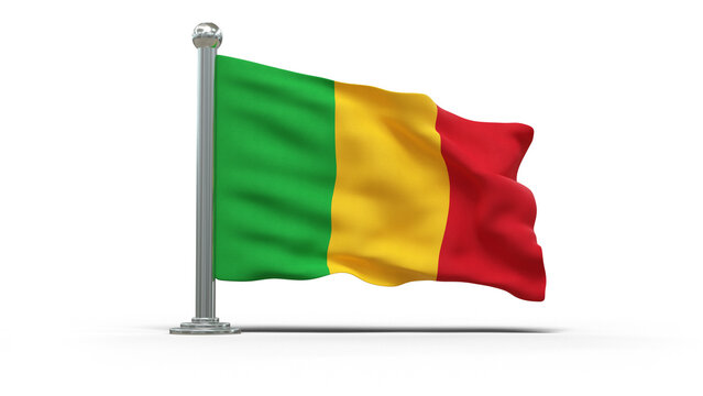 mini drapeau Malien sur pied, pos&eacute; sur un fond transparent - rendu 3D