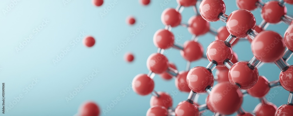 Aufkleber material science nanomaterials concept. abstract molecular structure with red atoms and a blue backg