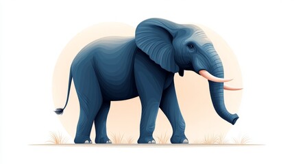 Obraz premium A flat, 2D vector elephant standing, side profile, minimalist design, clean bold lines, white background.