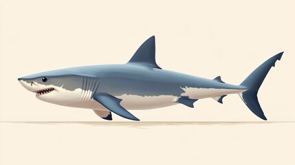 Obraz premium A flat 2D vector illustration of a shark swimming, minimalist design, white background