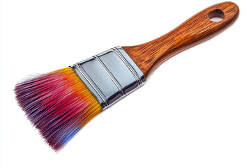 High-Resolution Transparent PNG of a Detailed Paintbrush with Colorful Bristles and Wooden Handle.