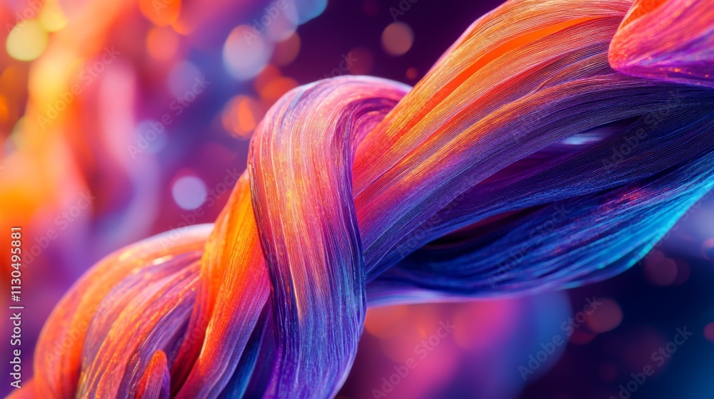 Wall mural a vibrant abstract composition featuring a twisted strand of colorful material. the play of light ad