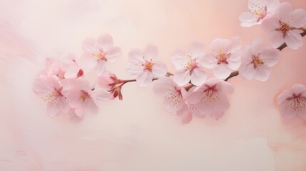 Sprays of delicate cherry blossoms on a pastel peach canvas, evoking a sense of renewal