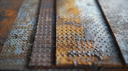 Fototapeta premium A close-up of several metal sheets with different patterns.