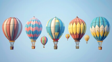 Fototapeta premium A set of cartoon hot air balloons floating in the sky.