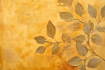 A warm ochre background with fine, gold-foil leaf imprints along one side, quality detailed texture 