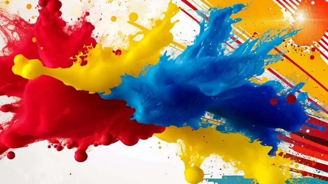 abstract background color splash on white background, red blue yellow