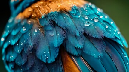 Obraz premium Detailed view of a kingfisher feather, its vivid blue and bronze tones shimmering beautifully