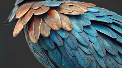 Obraz premium Detailed view of a kingfisher feather, its vivid blue and bronze tones shimmering beautifully