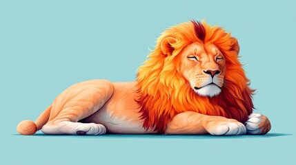 A lion resting, flat vector 2D cartoon style, bold lines, simple background.