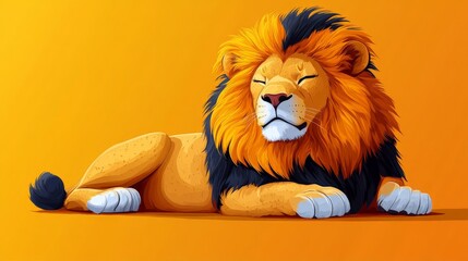 A lion resting, flat vector 2D cartoon style, bold lines, simple background.