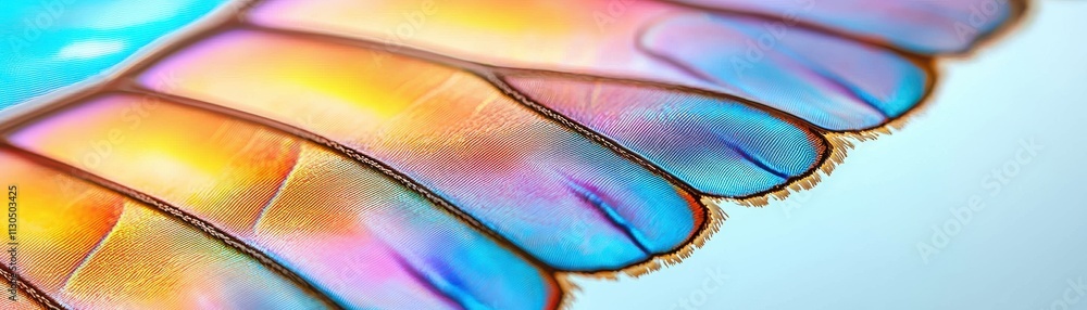 Poster a close-up of a colorful feather, showcasing vibrant hues and intricate patterns against a soft back