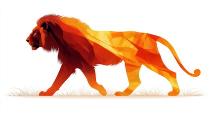 A side profile of a lion walking, flat 2D vector style, clean lines, simple details, white background. 