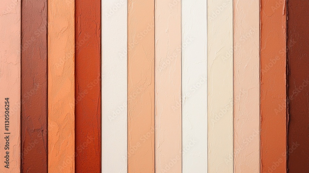 Poster a vibrant array of vertical color strips in warm tones, featuring shades of red, peach, beige, and c