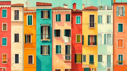 Naklejka premium City Bulding Creative Art Collage. Retro Vintage Colors. Architecture Concept Artwork. Vector Elements Illustration. Advertisment Copy Space Design. Texture Background. Poster Flyer Banner Card Post