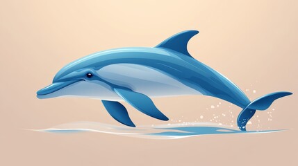 Obraz premium A side view of a dolphin swimming, flat vector cartoon, bold lines, white background