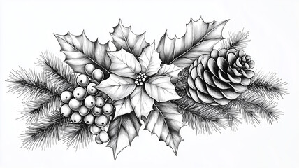 Black and white Christmas flower illustration for elegant holiday decor
