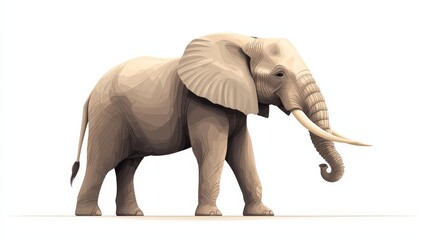 Obraz premium A side view of an elephant with large tusks, flat vector cartoon, white background.