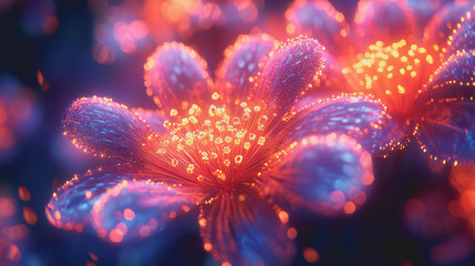 Fototapeta premium Vibrant Neon Fireworks Accents Close-Up of a Flower with Many Lights in a Modern Style for Creative and Professional Photography in the Commercial Market