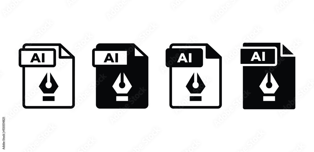 Poster ai file format document icon vector design simple black white color illustration collection isolated