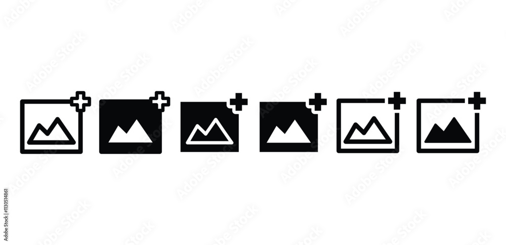 Poster add picture photo image file icon vector design simple flat modern black white color illustration co