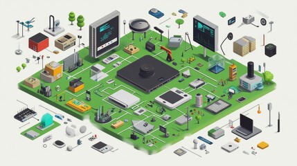 Fototapeta premium Interconnected devices, technology network, isometric view.